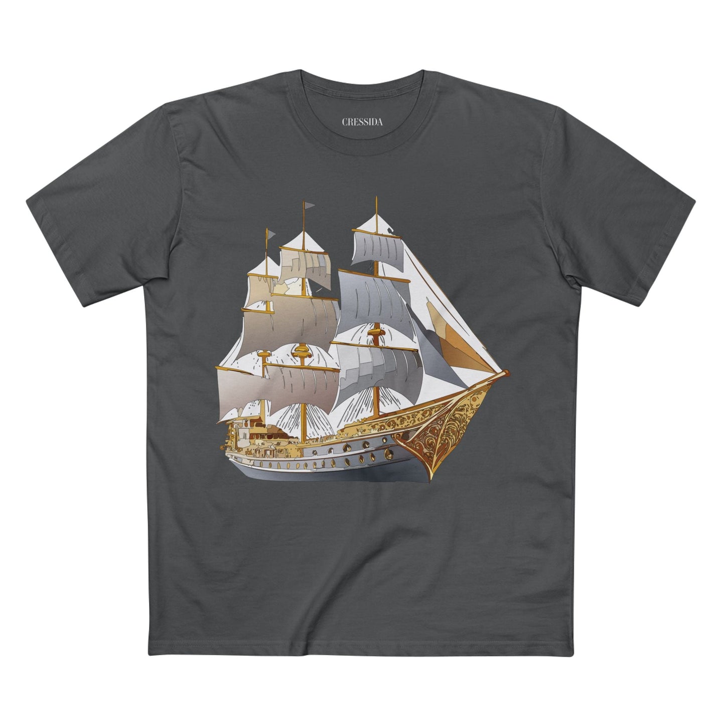 Ship Graphic Unisex 100 Cotton T-Shirt with Gold Frigate Art Design 17