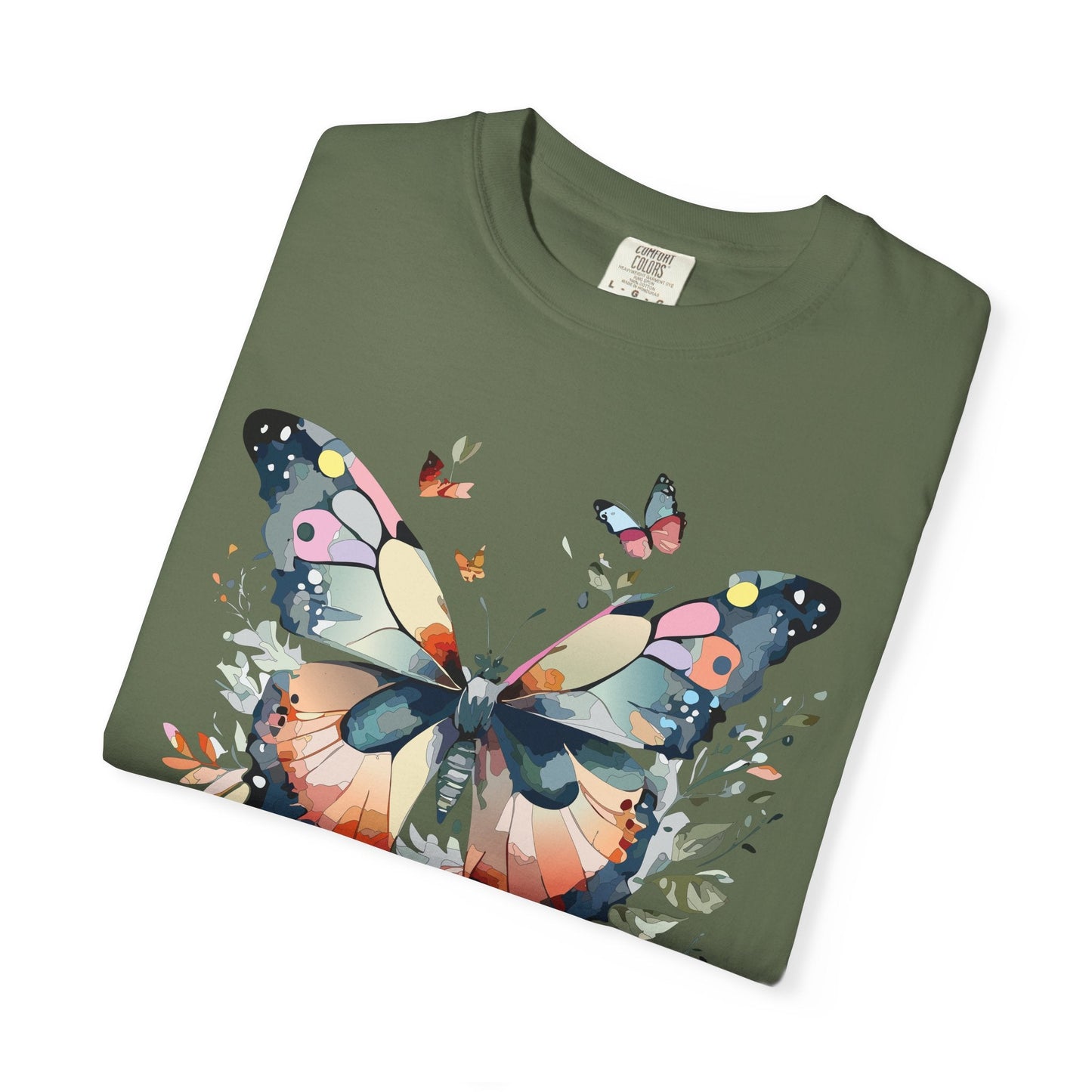 Butterfly Floral Print T-Shirt Botanical Design Unisex Heavy Cotton Tee b3