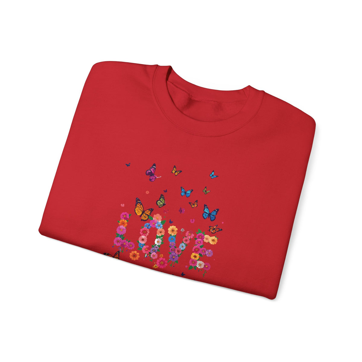 Unisex Floral Love Sweatshirt, Love Floral Sweatshirt, Floral Butterfly Sweatshirt, 50/50 Cotton-Poly Valentine's Day Sweatshirt 08