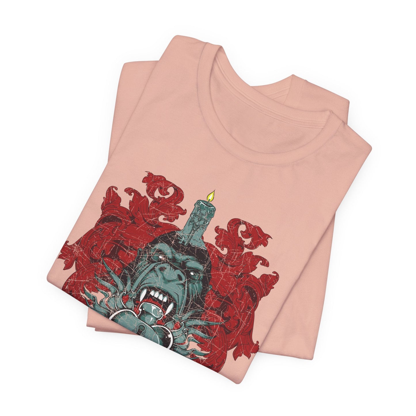 Gorilla Crest with Sword and Heart T-Shirt Heraldic Gothic Design Rock Band T-Shirt