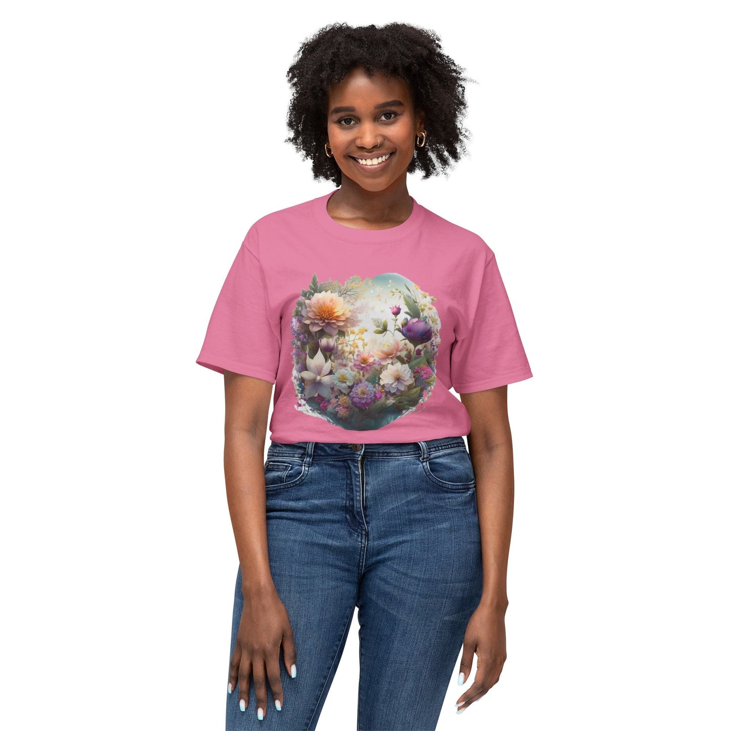 Unisex Floral Art T Shirt With Vintage Flower Print On 100 Percent HD Cotton Tee Made In USA