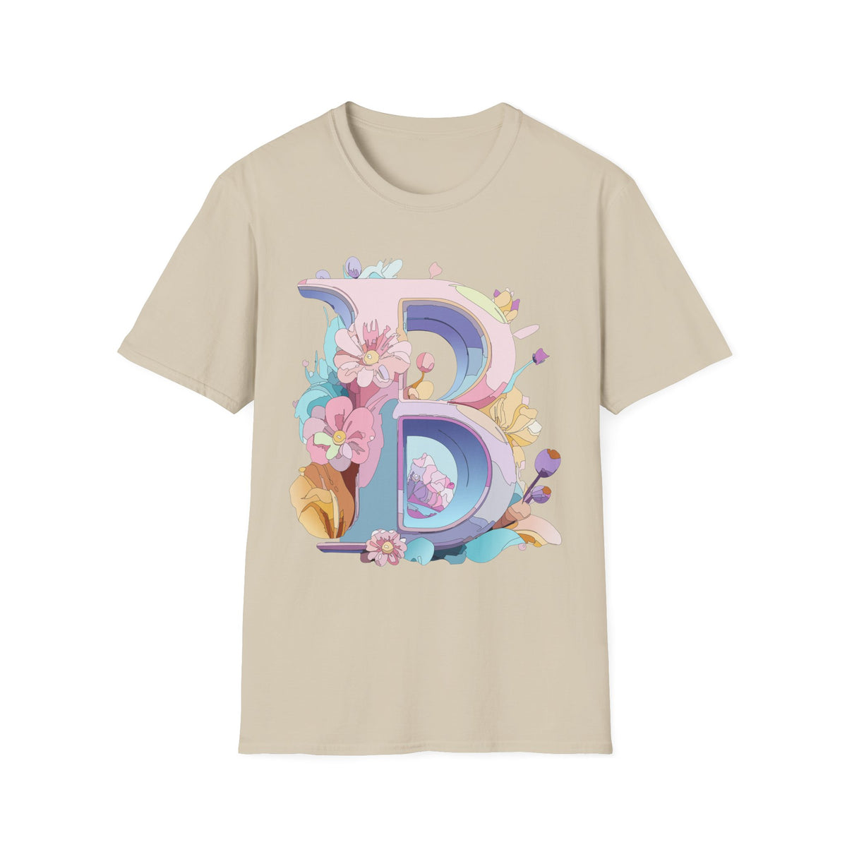 Floral Letter B T-Shirt | Pastel Floral Monogram Tee