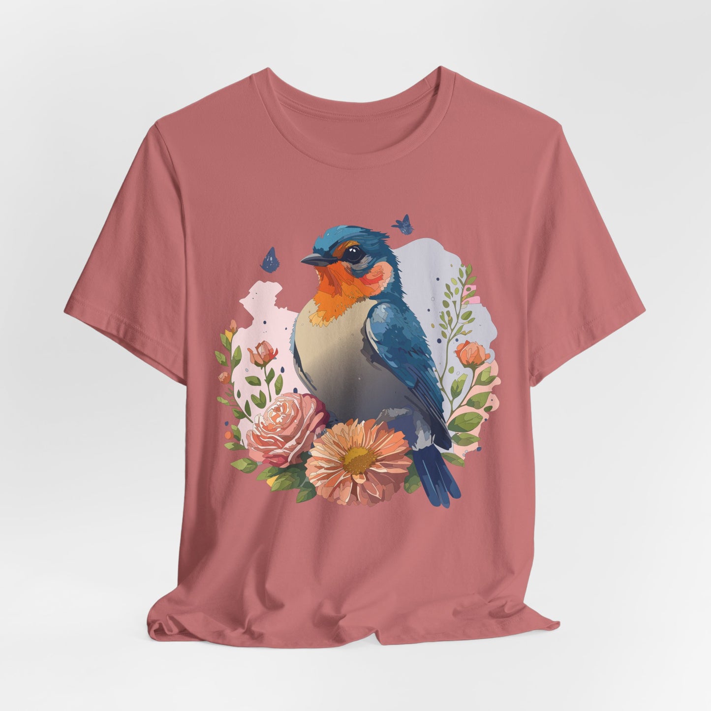 Floral Bird Tee, Animal Shirt, Bird Shirt, Floral Tee, Flower T-shirt, T-Shirt with Animal