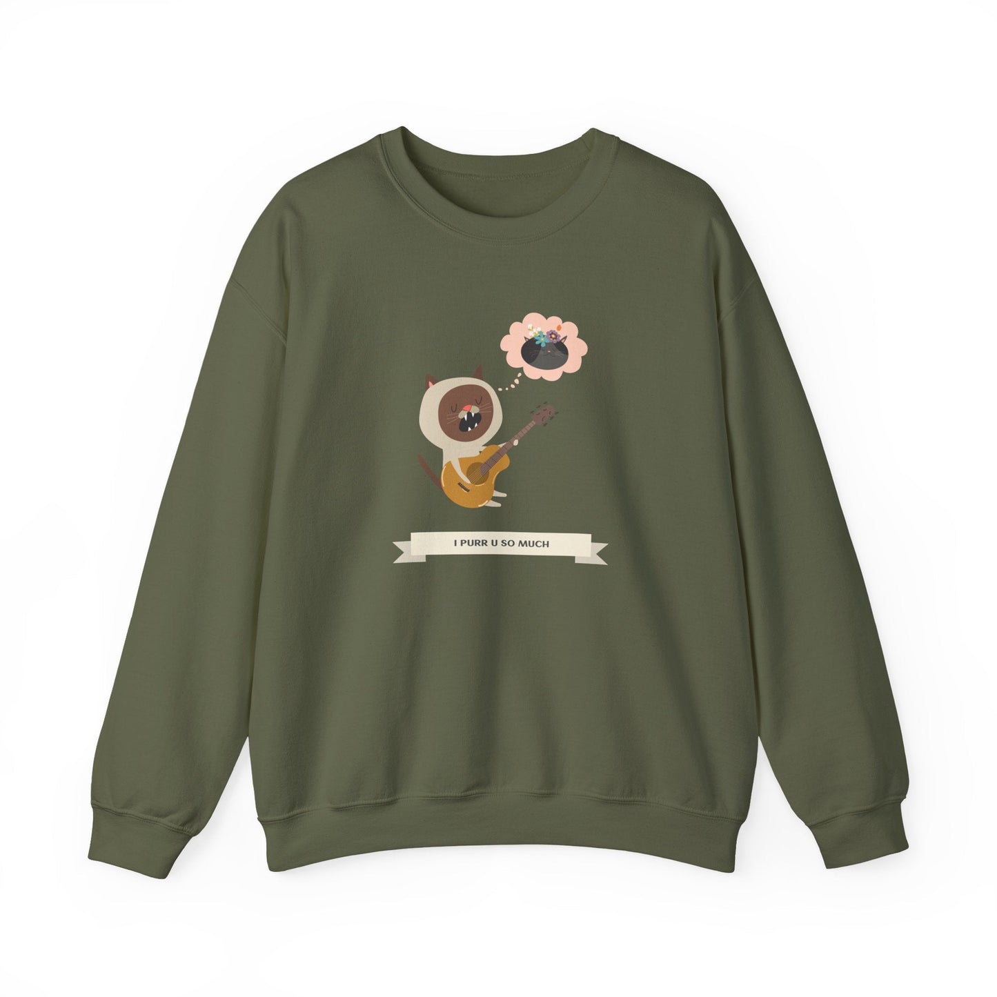 Cat with Guitar Sweatshirt, Love Sweatshirt, Cat Sweatshirt, Valentine's Day Sweatshirt, 50/50 Cotton-Poly Animal Sweatshirt 127