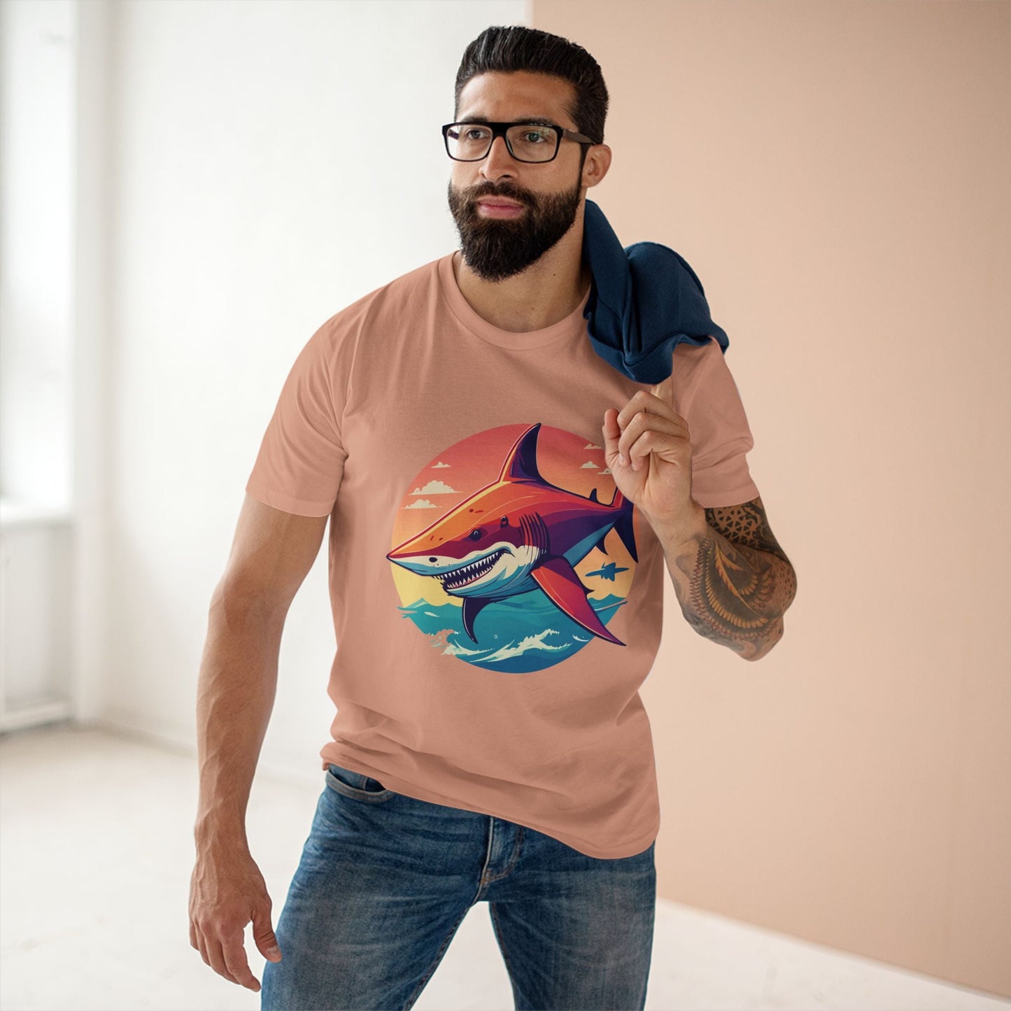 Unisex Premium Cotton Staple Tee With Original Art Shark Shirt From Retro2Nova Art Collection Soft Breathable Comfort