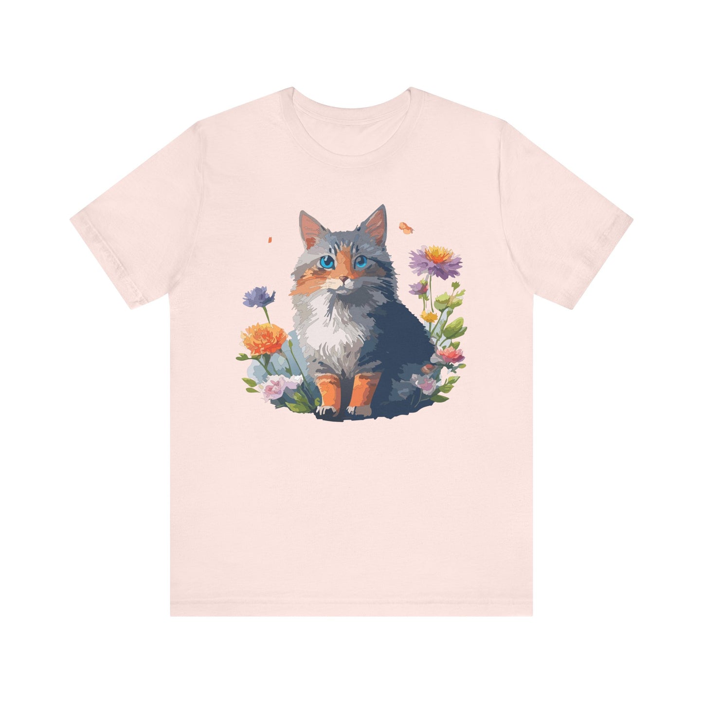 Floral Cat Tee, Animal Shirt, Cat Shirt, Floral Tee, Flower T-shirt, T-Shirt with Animal, Summer Top with Art Design