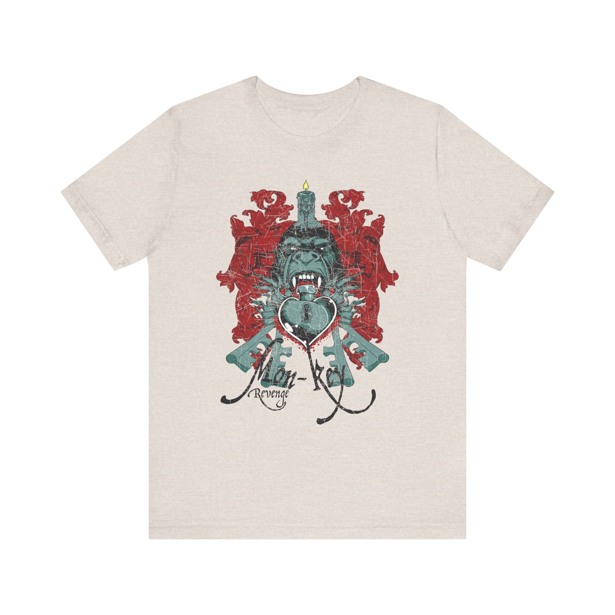 Gorilla Crest with Sword and Heart T-Shirt Heraldic Gothic Design Rock Band T-Shirt