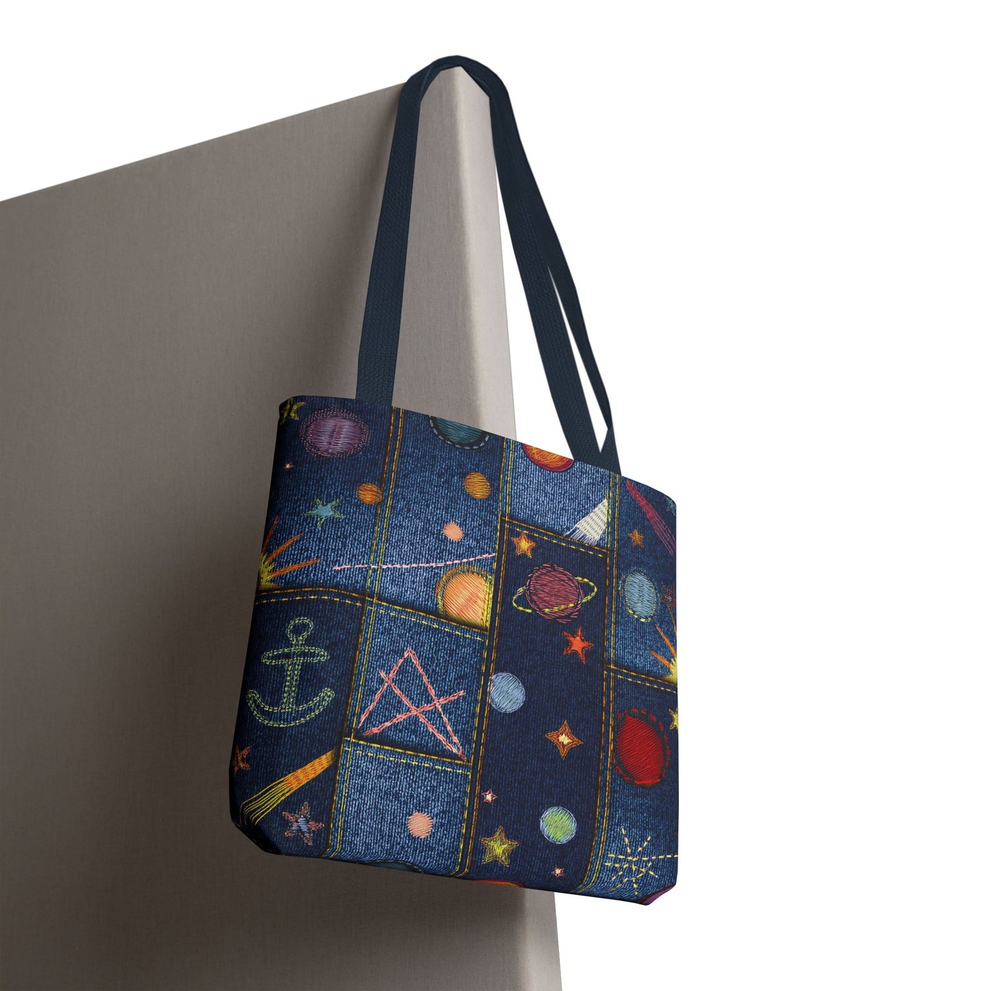 Denim Fabric Imitation Print Unisex Canvas Bag Poly Spun 3 Sizes Tote Bag 183-2