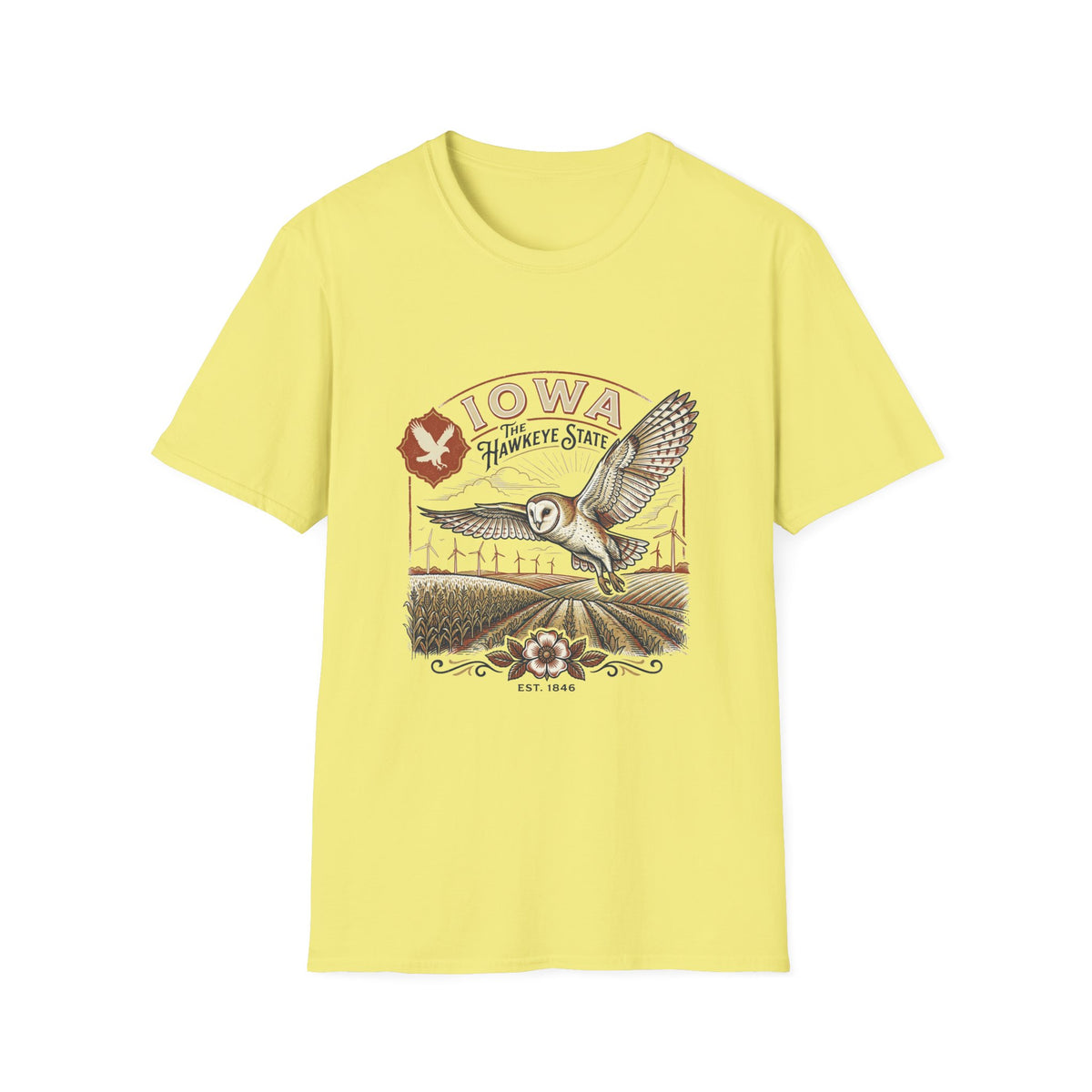 Iowa Owl Hawkeye State Vintage Graphic Tee - Travel Tourist Graphic Design Unisex 100 Cotton Gildan T-Shirt