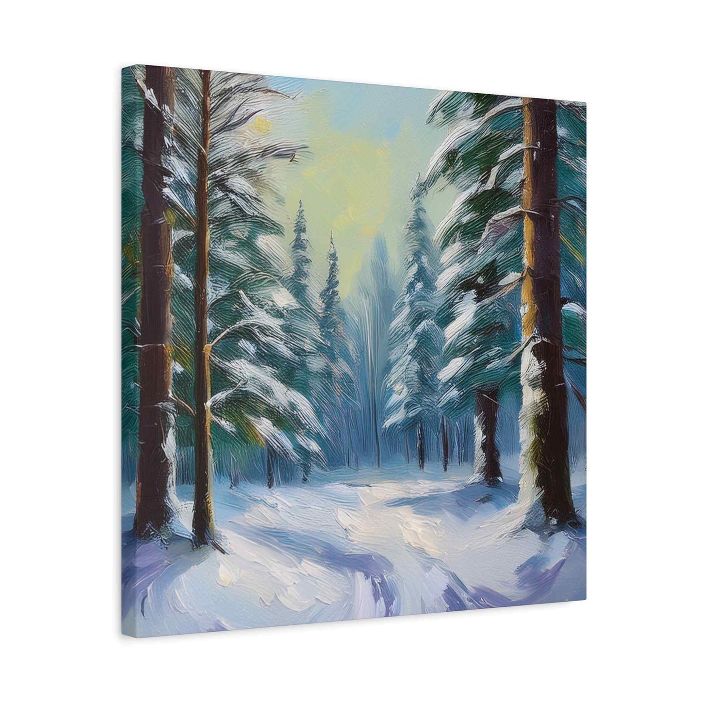 Snow Forest Print Canvas, Oil Paint Print 20x20, 24x24, 30x30, 32x32, 36x36 Art Design Print Pine-Wood Inner Frame MC-77