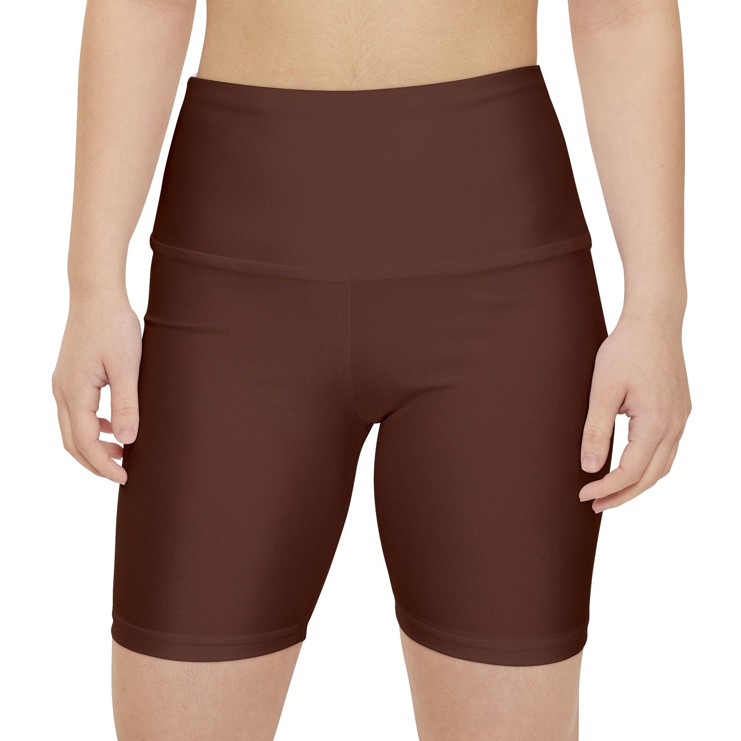 Dark Walnut Brown Women's Brown High-Waist Workout Shorts — Biker Fitness Activewear