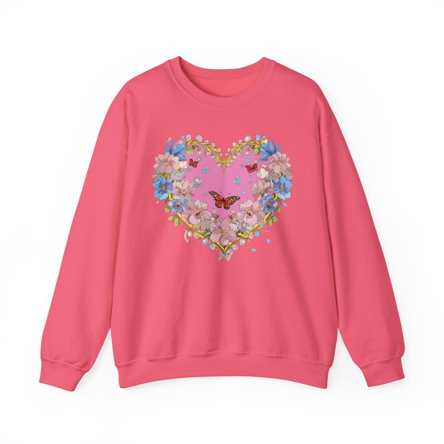 Floral Heart Sweatshirt Unisex Crewneck Gildan 18000 Fifty Fifty Cotton Polyester Valentine's Day