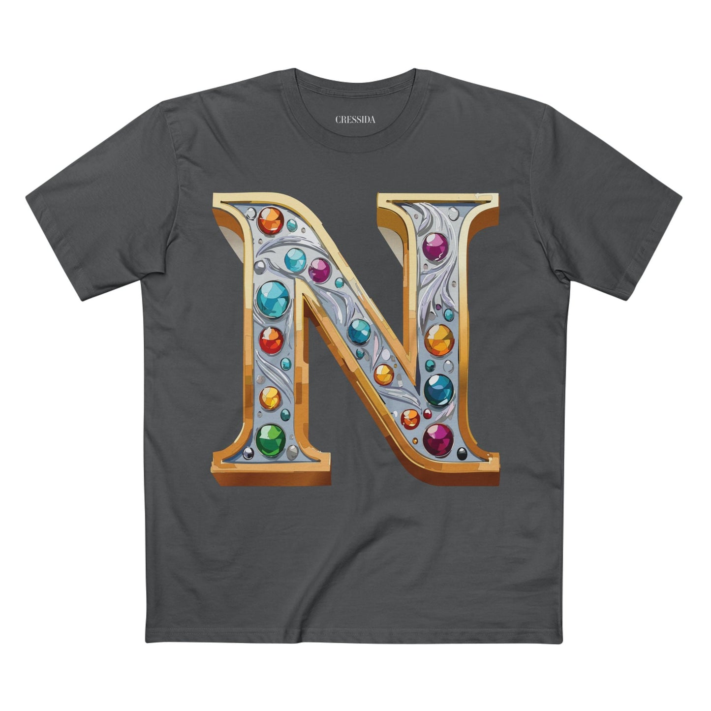 Letter N Graphic Design Tee Unisex 100 Cotton With Antique Gold Letters Artwork T-Shirt