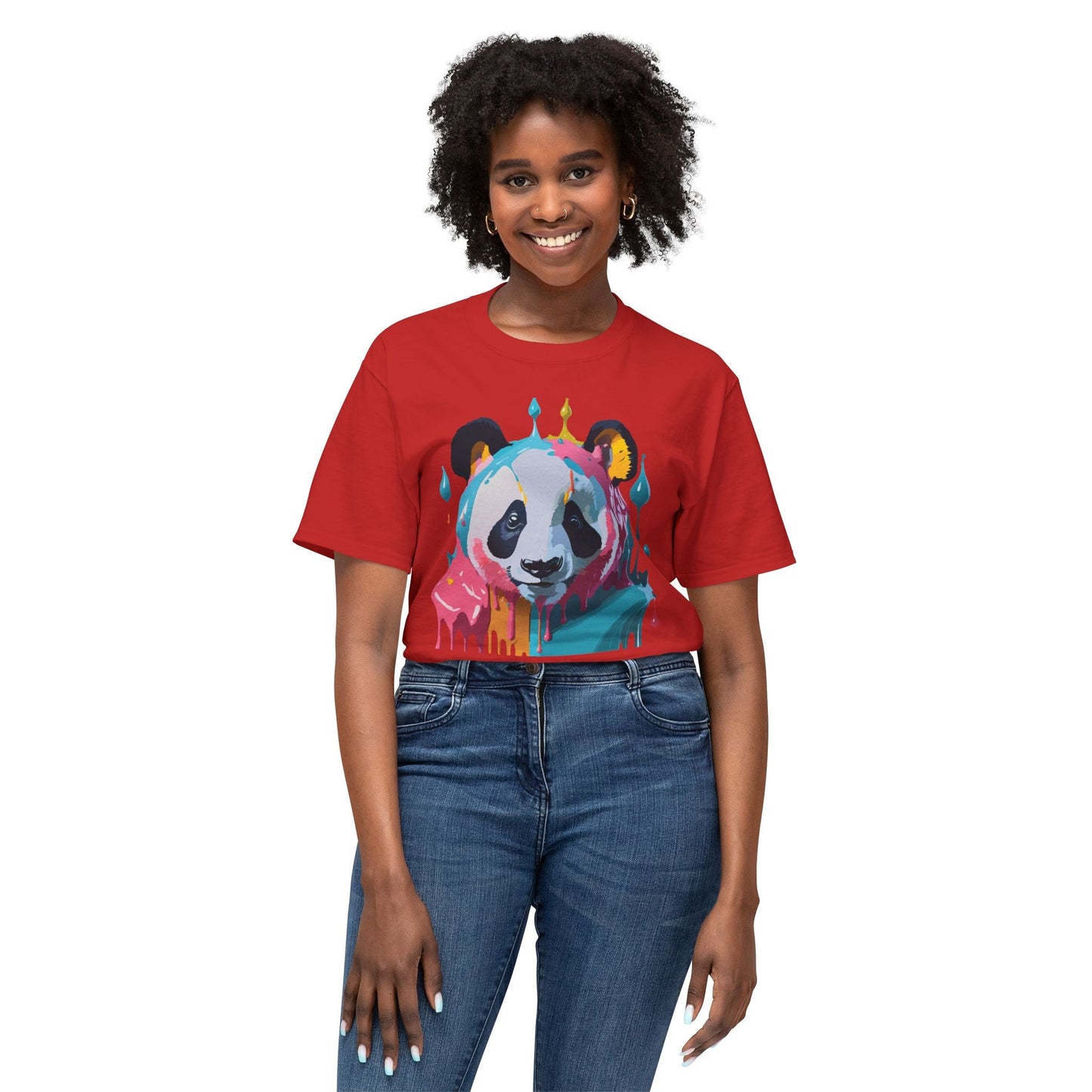 Unisex Panda Art T Shirt With Floral Design Print In HD Cotton 100 Percent USA Made