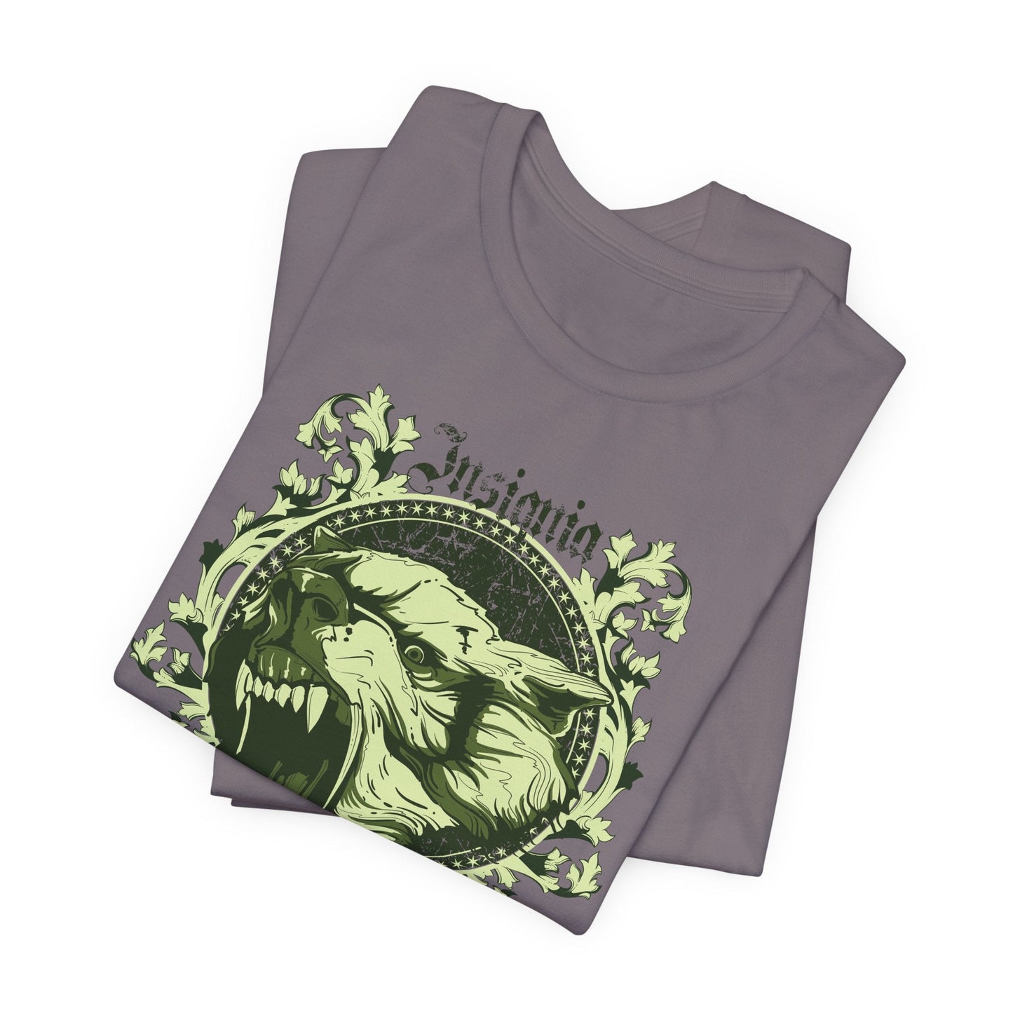 Howling Wolf Skull Tee Gothic Vintage Crest, Green Graphic Shirt Art-54