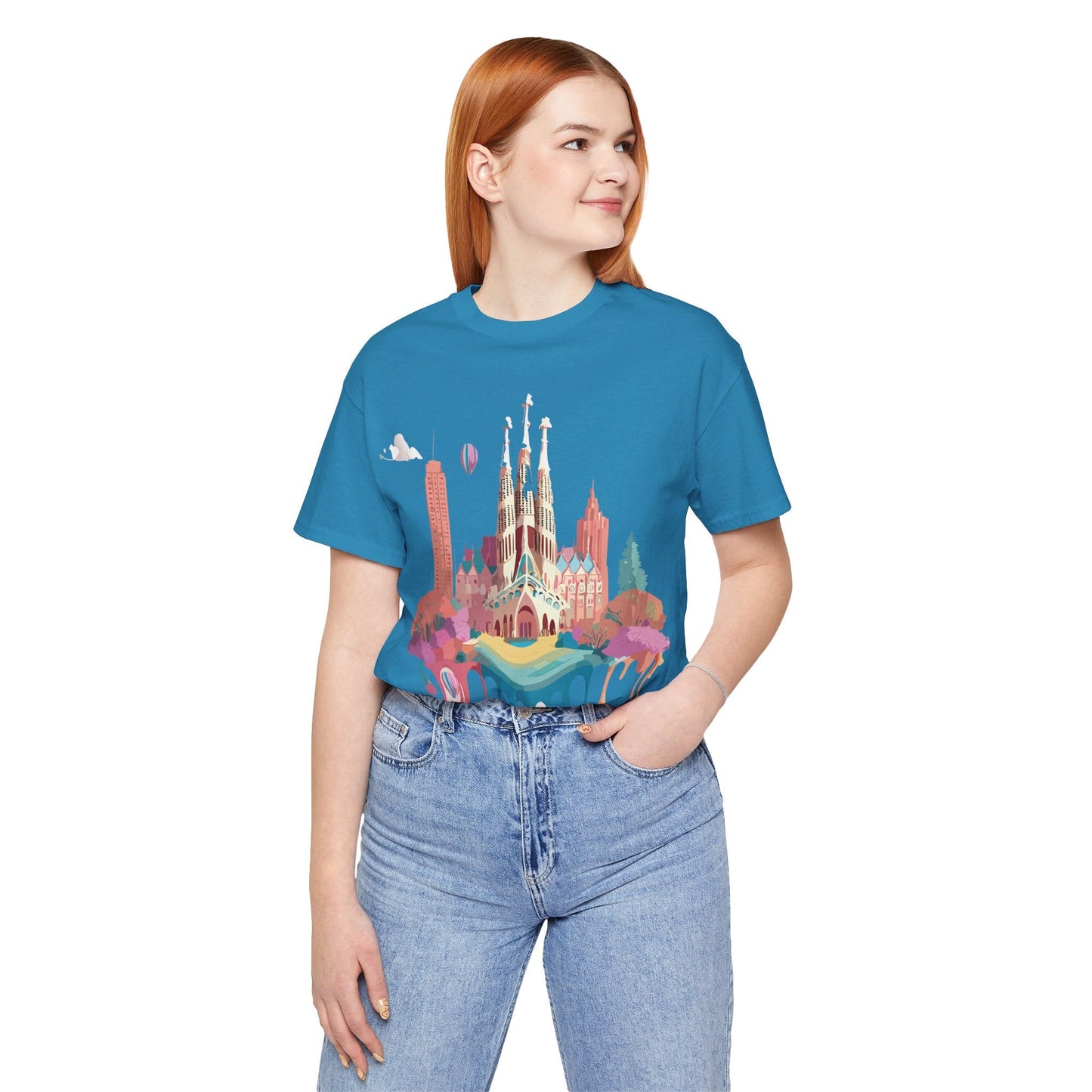 Adelpha Barcelona Themed Graphic Tee Unisex Short Sleeve Art Design For Everyday Comfort