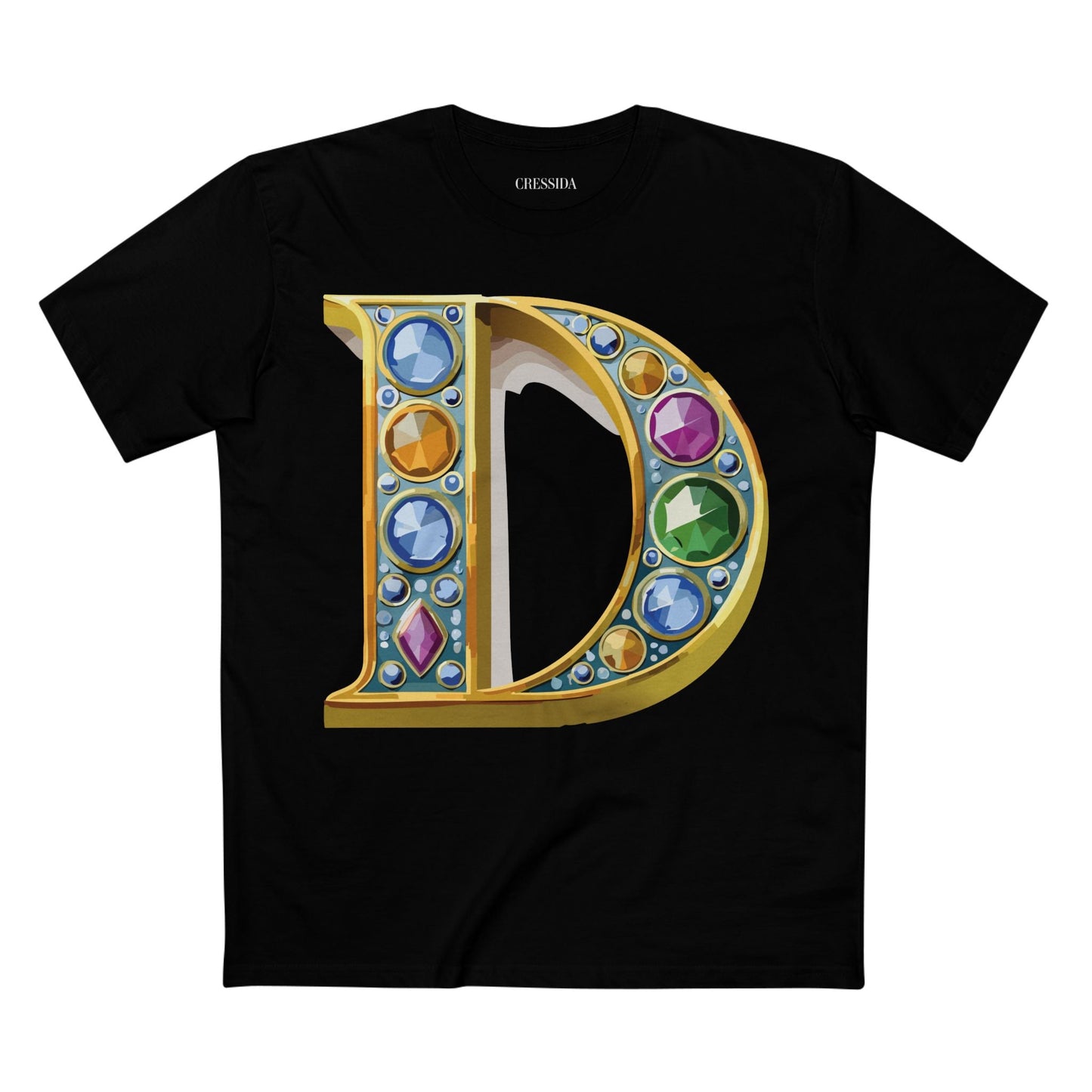Letter D Graphic Design Tee Unisex 100 Cotton With Antique Gold Letters Artwork T-Shirt