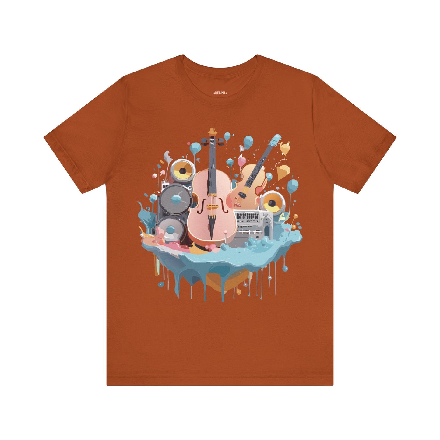 Music Graphic Unisex 100 Cotton Vintage Art with Musical Elements Tee 90