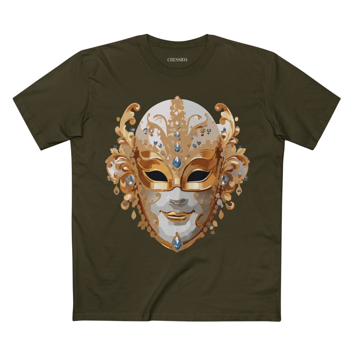 Carnival Mask Graphic T-Shirt Unisex 100 Cotton With Antique Gold Art Design Tee 20