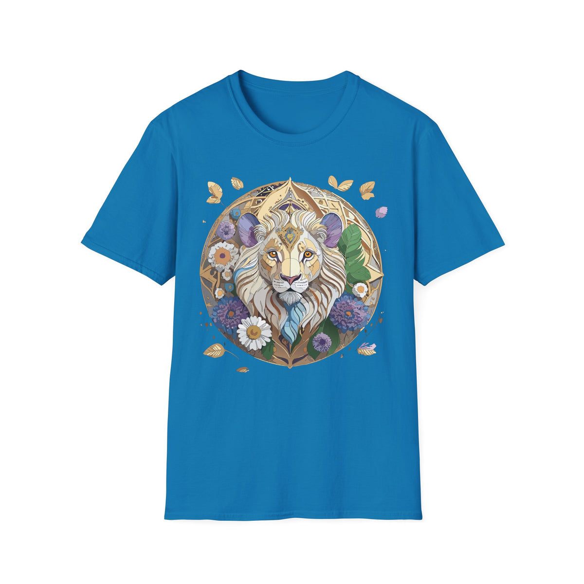 Floral Lion Illustration T-Shirt | Boho Mandala Lion Tee