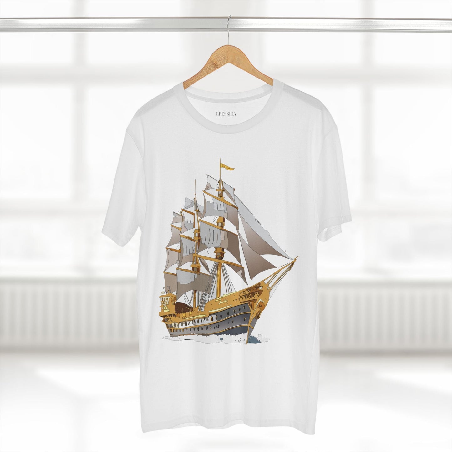 Ship Graphic Unisex 100 Cotton T-Shirt with Gold Frigate Art Design 19