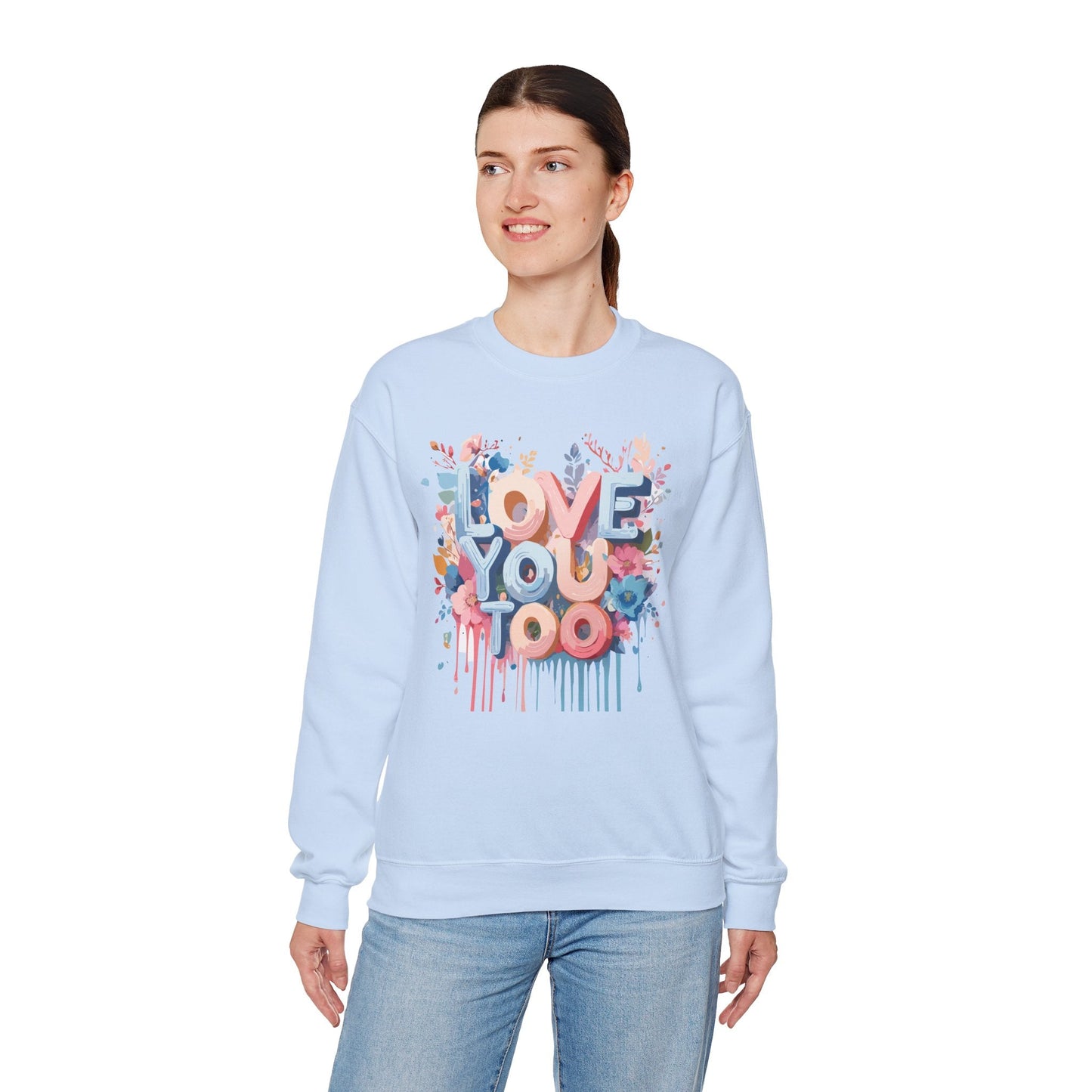 Floral Love Sweatshirt Unisex Valentine Day Crewneck 50 50 Cotton Polyester Cozy Warm Heavy Blend