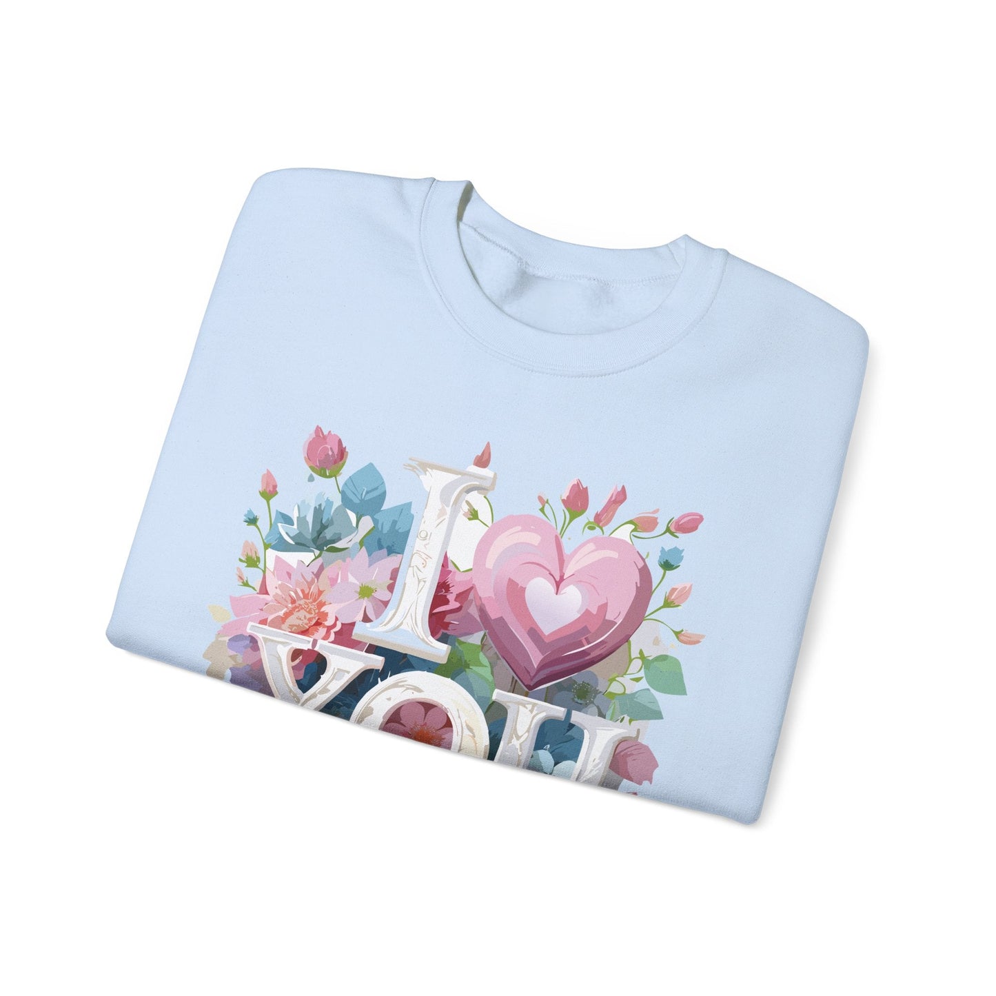 Floral Love Sweatshirt Unisex Valentine Day Flower Print Crewneck Gildan 18000 Cozy