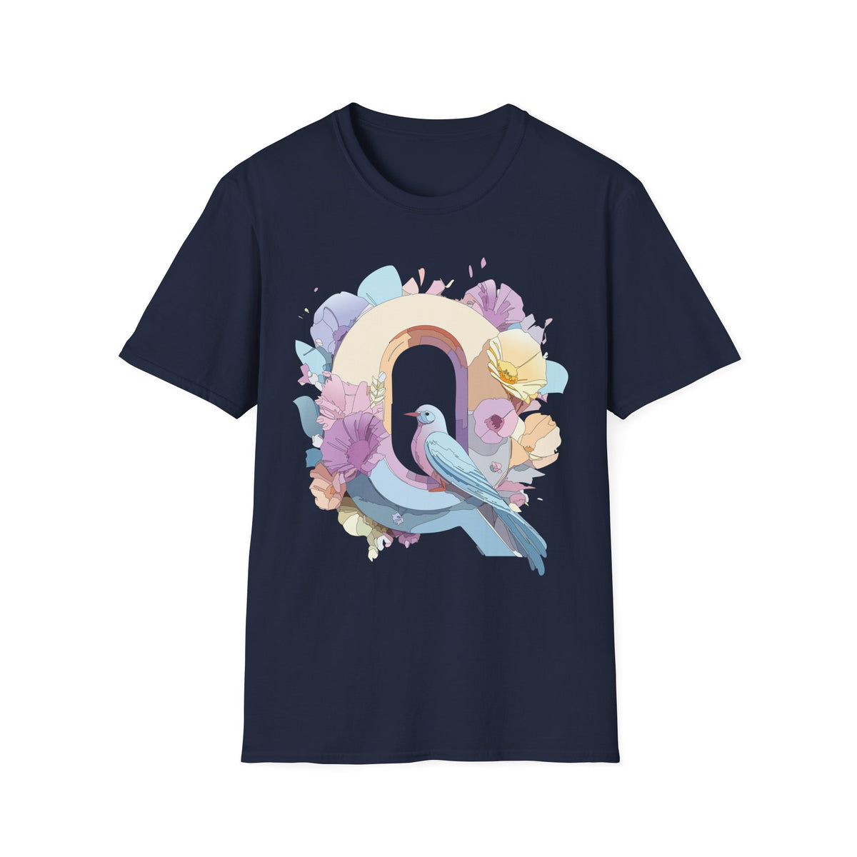 Pastel Bird Rainbow T-Shirt Q Floral Arch, Soft Spring Colors