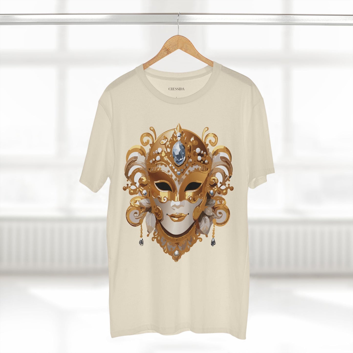 Carnival Mask Graphic T-Shirt Unisex 100 Cotton With Antique Gold Art Design Tee 23