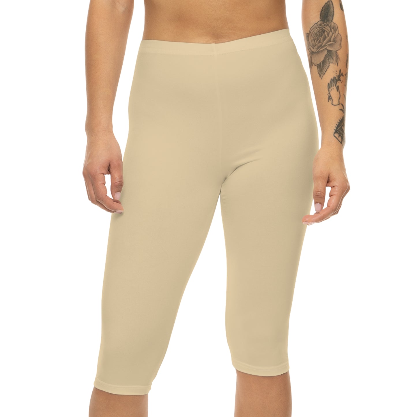 Wheat Color Women's Brushed Suede Poly Span Casual Capri Leggings XS-2XL