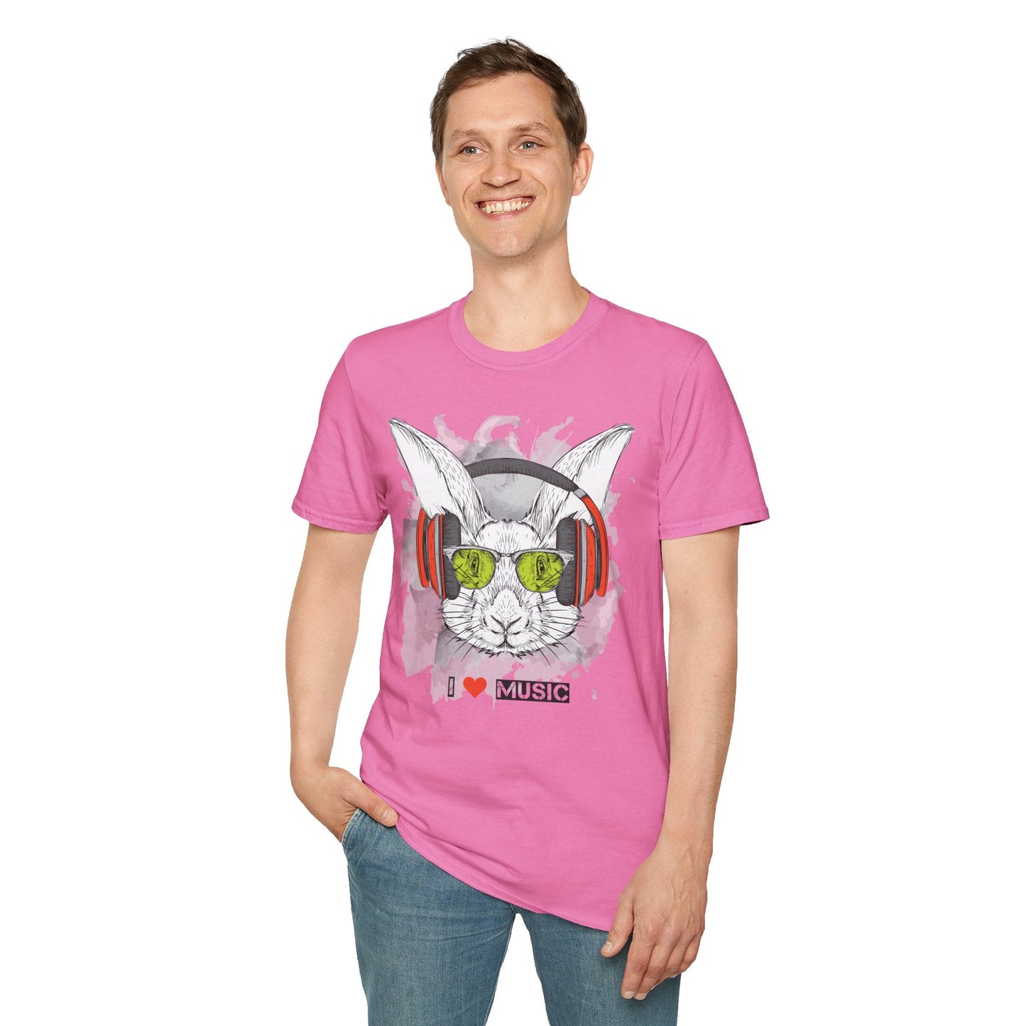 I Love Music Animals Shirt With Headphones Unisex Softstyle Tee 100 Percent Ring Spun Cotton