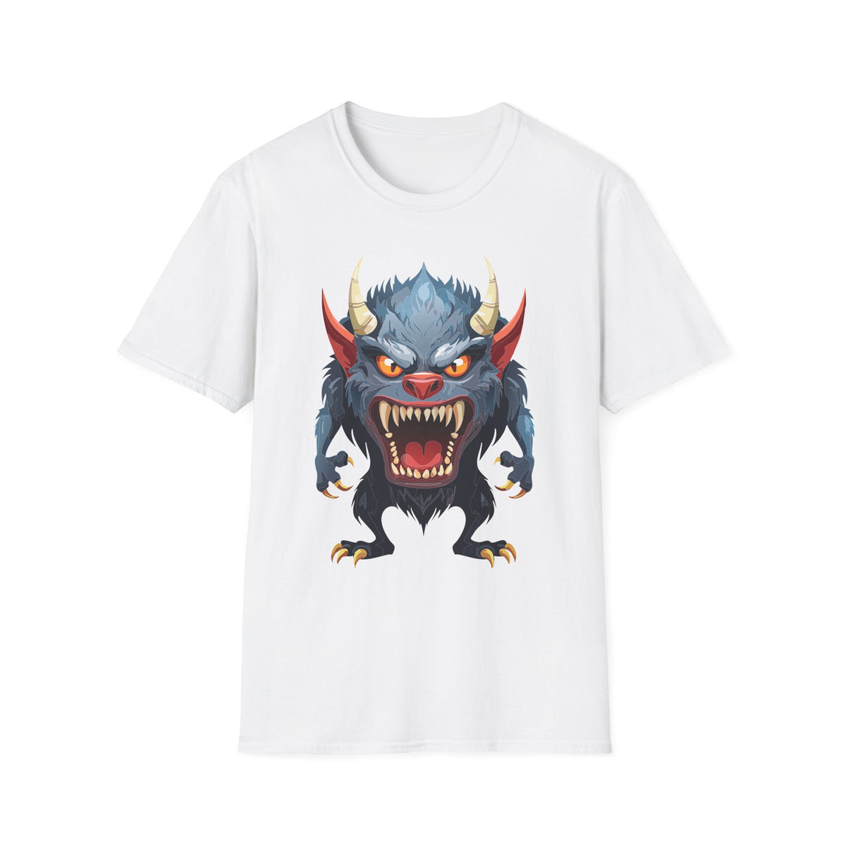 Werewolf Monster T-Shirt — Fierce Demon Face for Halloween Cartoon Graphic Tee Unisex 100 Cotton Gildan T-Shirt