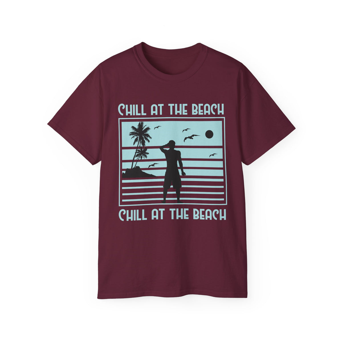 Chill at the Beach silhouette surf scene Tee | Palm trees, sunset, ocean vibes