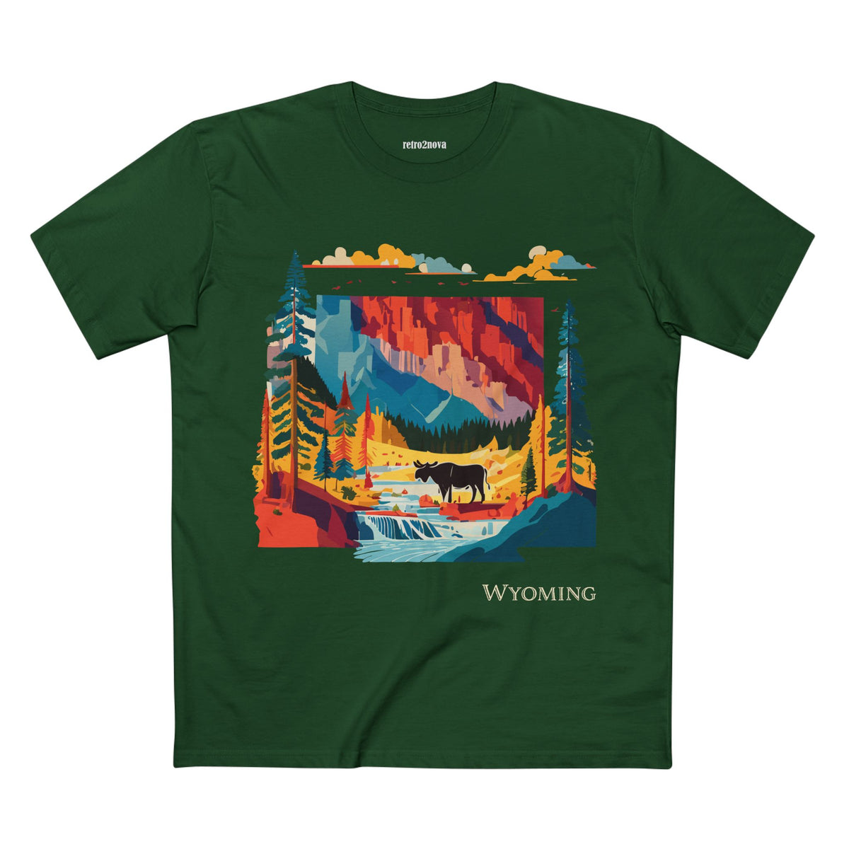 Wyoming Landscape Moose Tee | Vintage National Park Mountain Forest Design