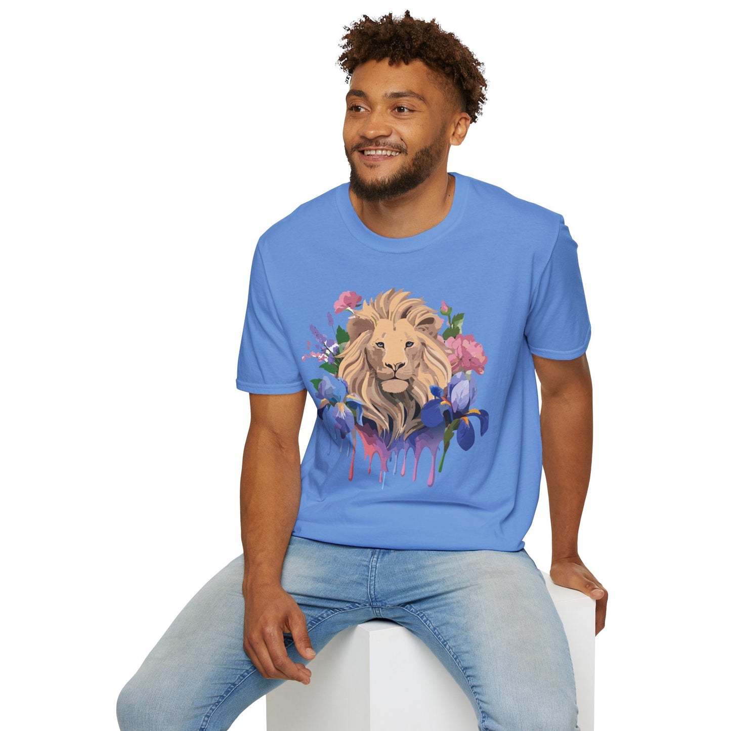 Unisex Softstyle Lion Shirt Floral Lion Tee Animal Print Graphic Tee