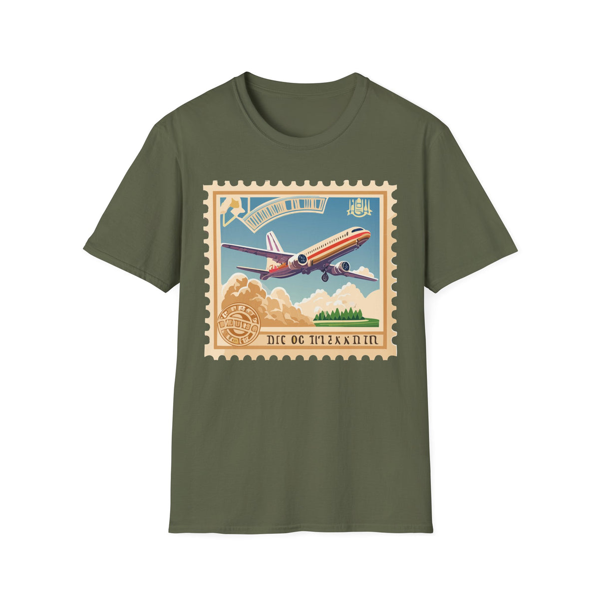 Retro Airplane Stamp illustration T-Shirt | Vintage Travel Plane Graphic Tee Unisex 100 Cotton Gildan T-Shirt