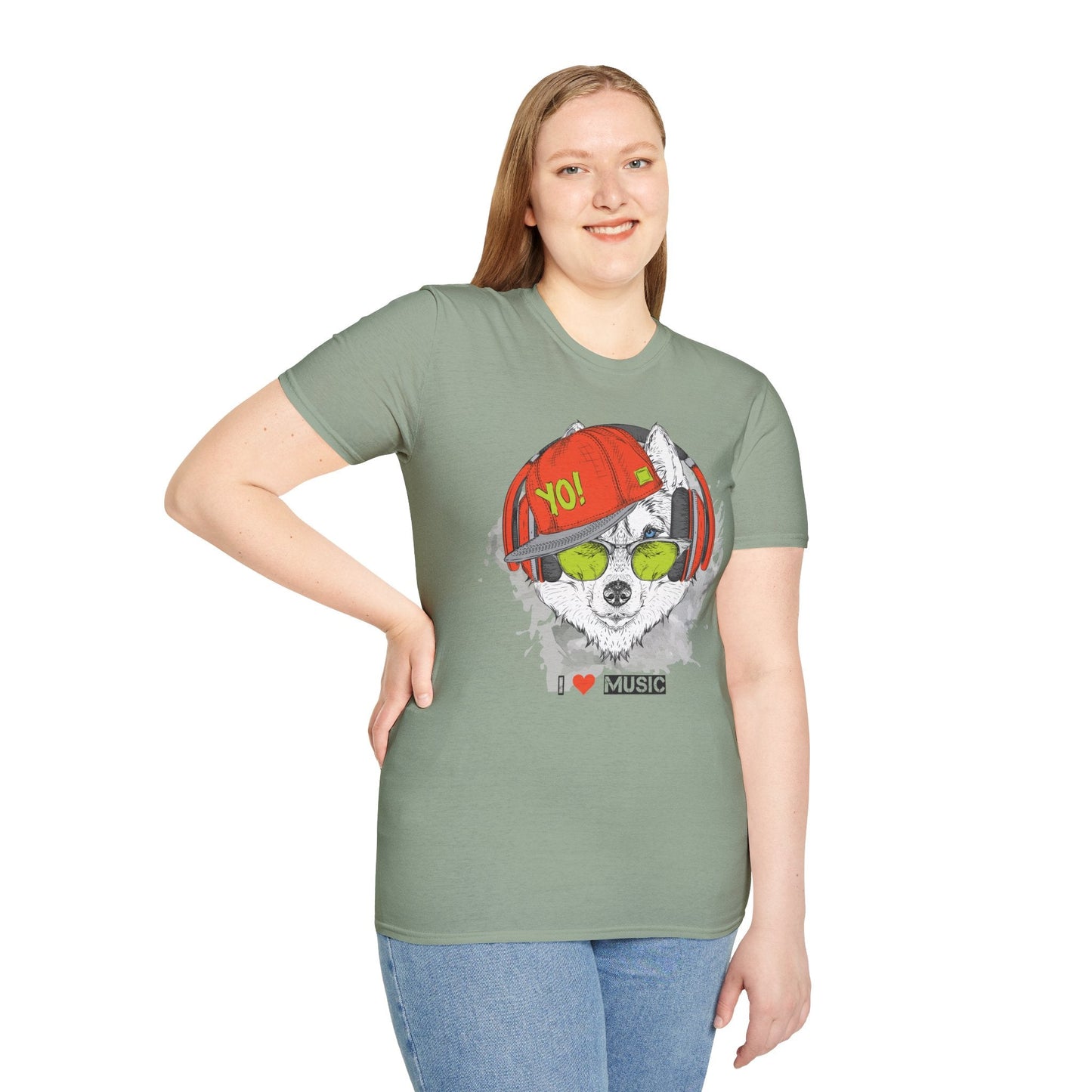 Unisex Music Animals Short Sleeve T Shirt With Headphones For Music Lovers Gildan 64000