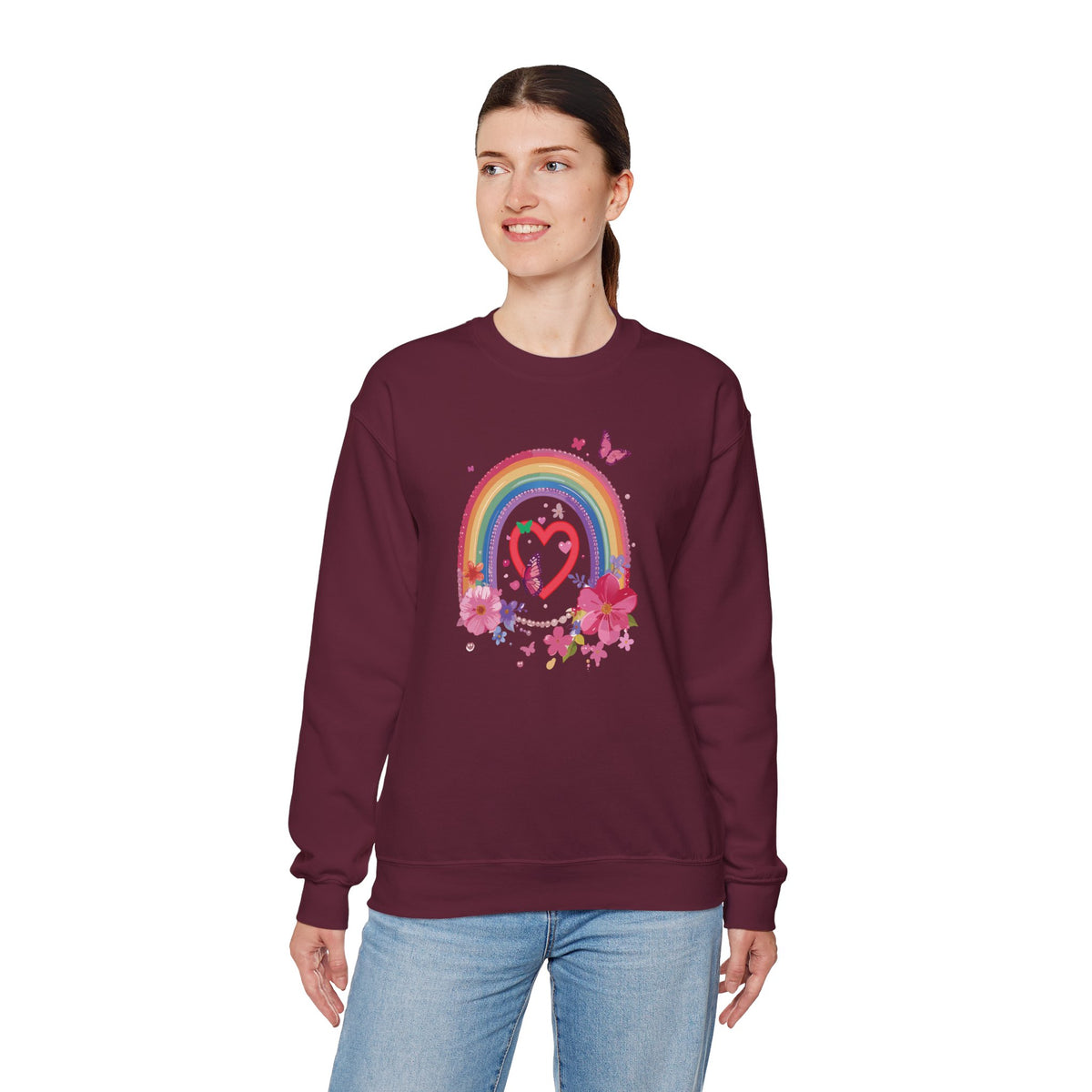 Rainbow Heart Sweatshirt, Floral Heart Sweatshirt, Floral Love Sweatshirt, Valentine's Day Sweatshirt, Rainbow Heart Floral Sweatshirt 112