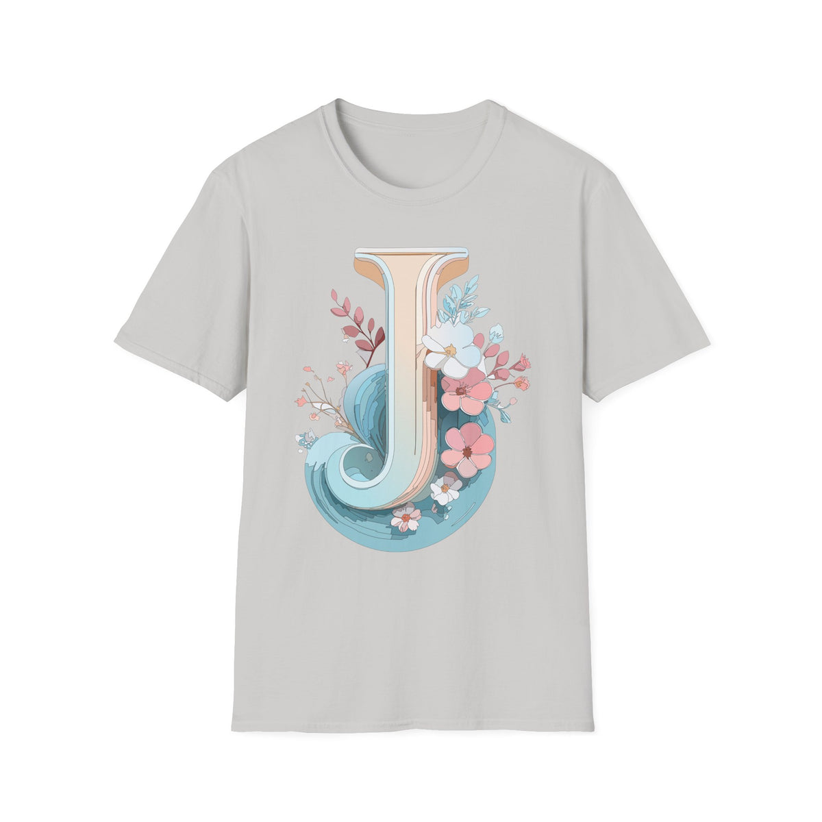 Floral Monogram J Letter T-Shirt | Vintage Botanical Initial