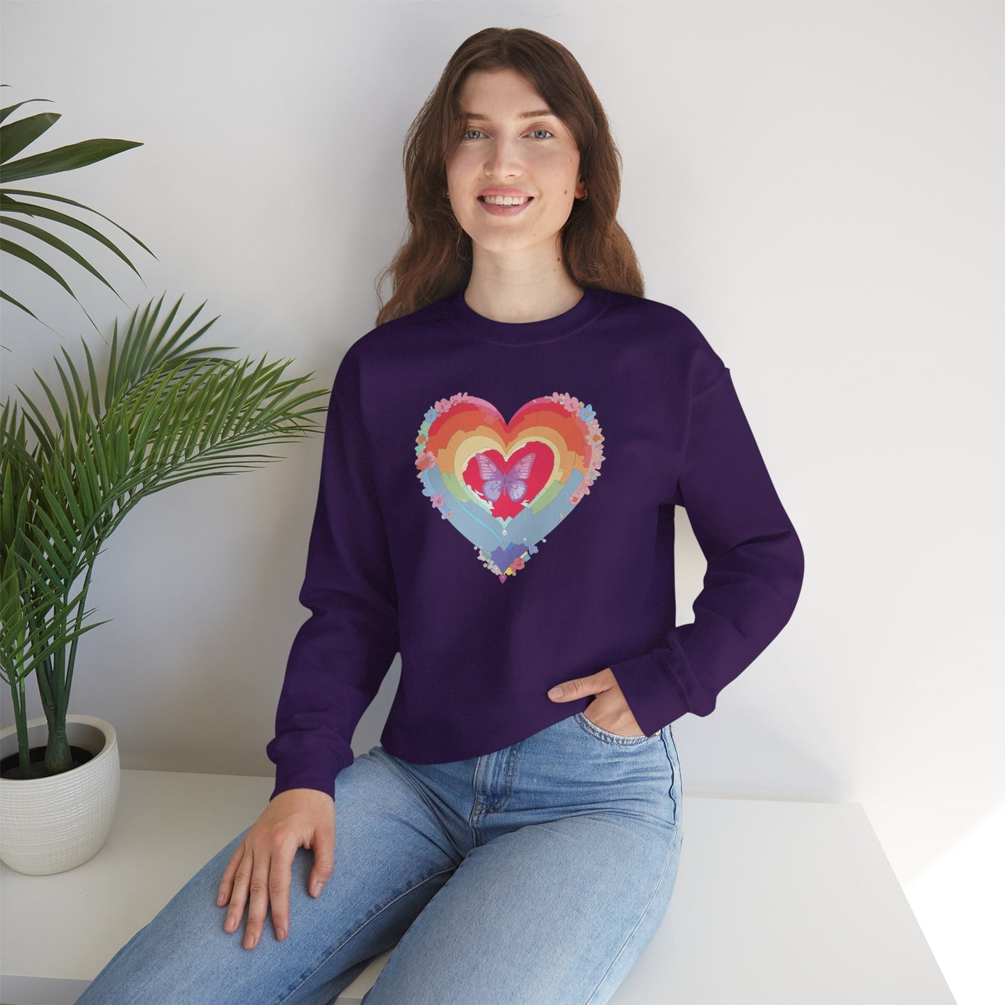 Rainbow Heart Sweatshirt, Floral Heart Sweatshirt, Floral Love Sweatshirt, Valentine's Day Sweatshirt, Rainbow Heart Floral Sweatshirt 116