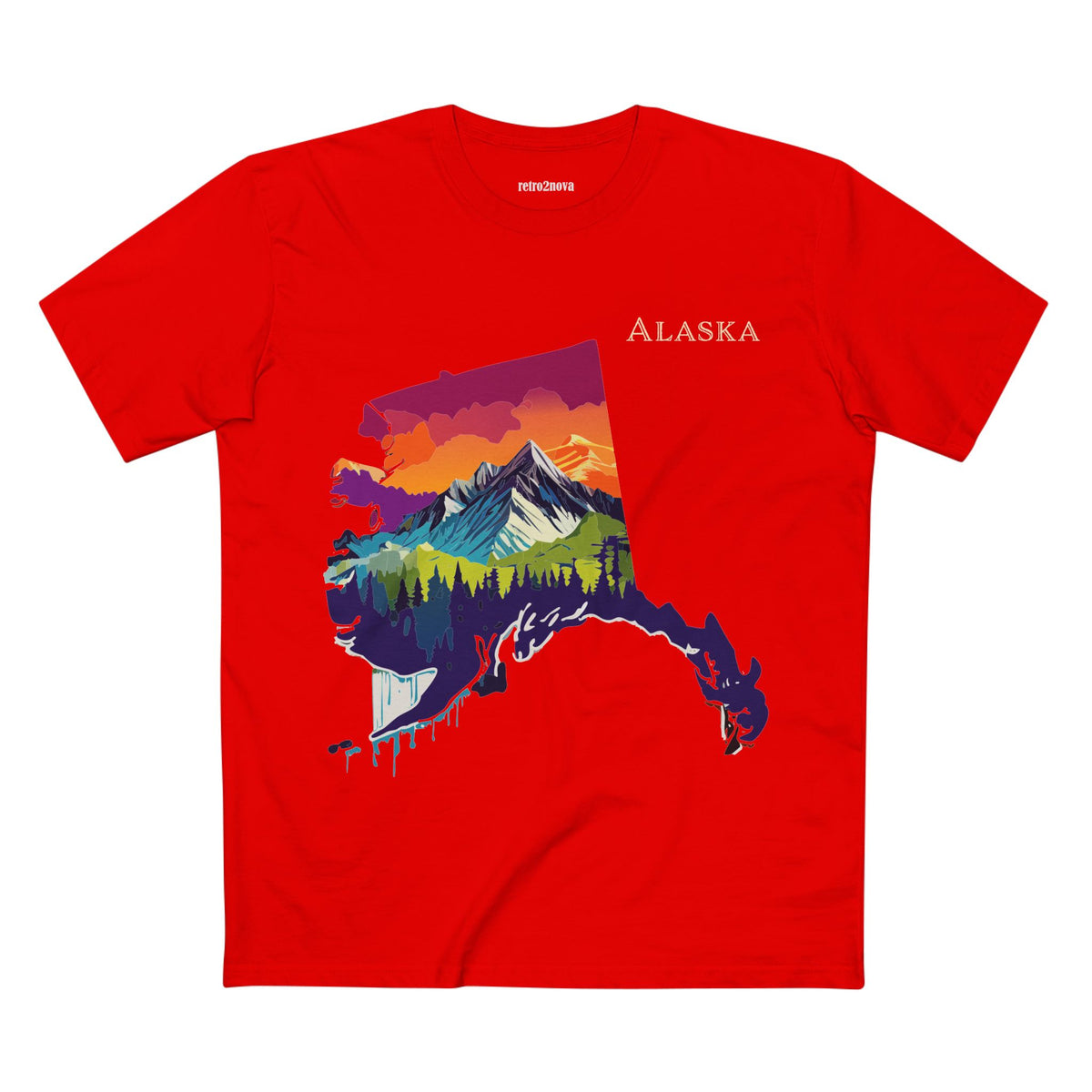 Alaska Mountain Landscape T-Shirt | State Silhouette Sunset Forest