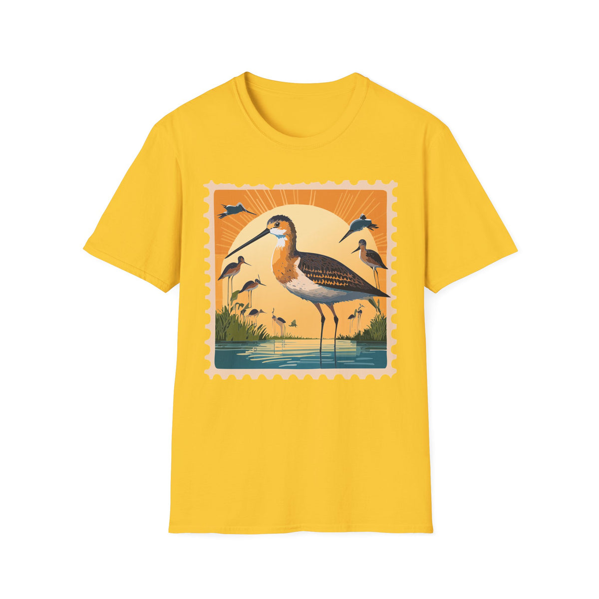 Shorebird Sunset Illustration T-Shirt | Coastal Bird Graphic Tee Unisex 100 Cotton Gildan T-Shirt