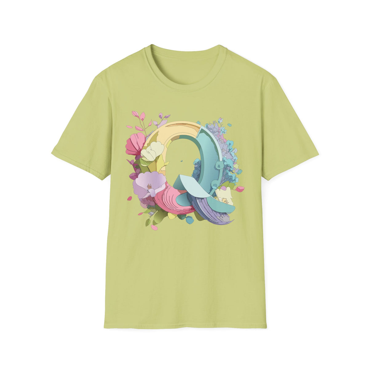 Floral Letter Q T-Shirt | Pastel Rainbow Monogram Tee