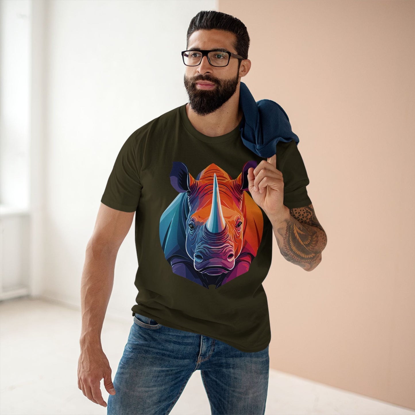 Rhino Animals Shirt Unisex Premium Cotton Tee With Original Art Design From Retro2Nova Art Collection