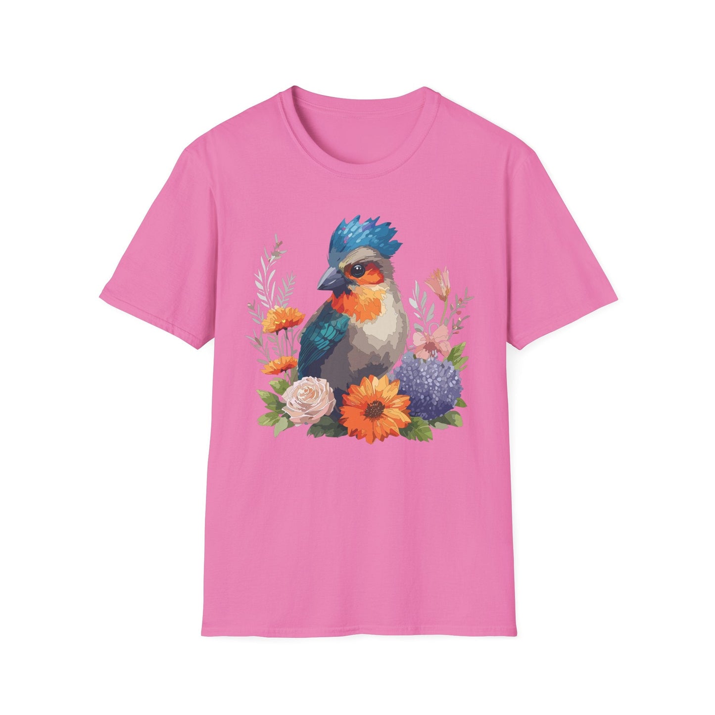 Floral Bird T Shirt Unisex Softstyle Tee 100 Percent Ring Spun Cotton Gildan 64000