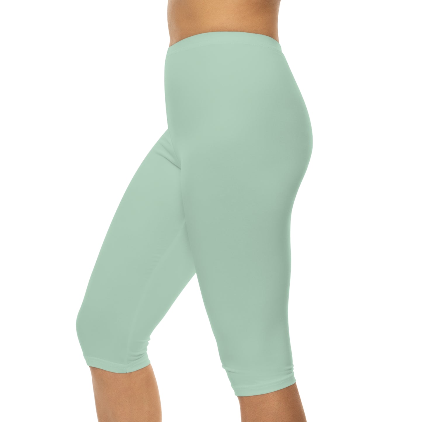 Pale Green Color Women's Brushed Suede Poly Span Casual Capri Leggings XS-2XL