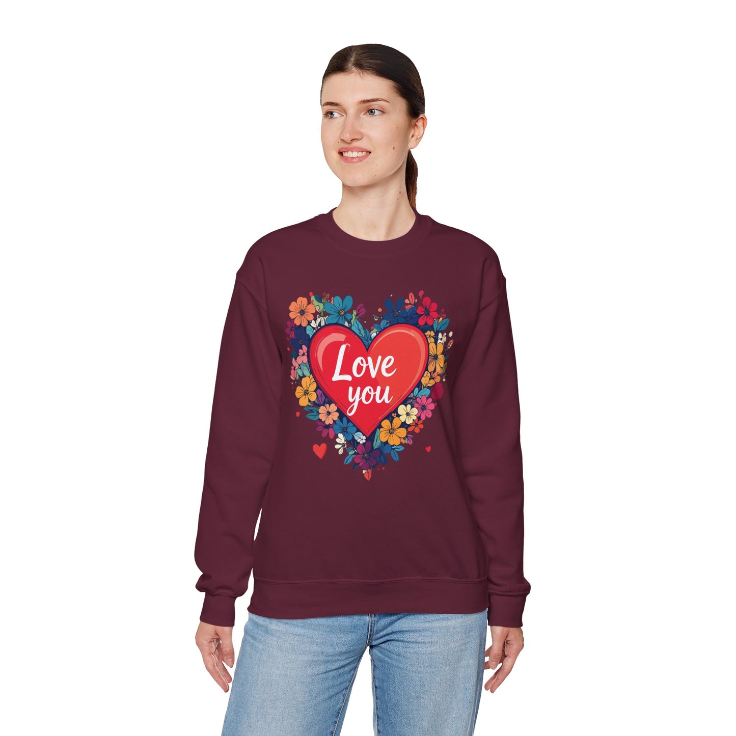 Big Heart Sweatshirt, Floral Heart Sweatshirt, Floral Love Sweatshirt, Valentine's Day Sweatshirt, Heart Floral Sweatshirt 107