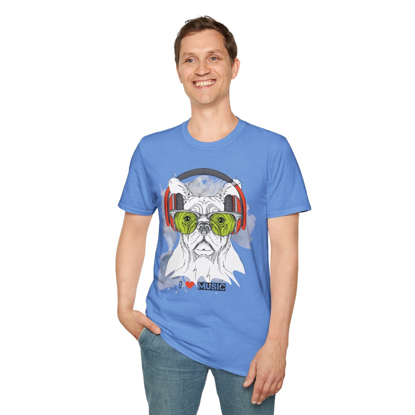 I Love Music Animals Shirt With Headphones Unisex Softstyle Tee 100 Percent Ring Spun Cotton