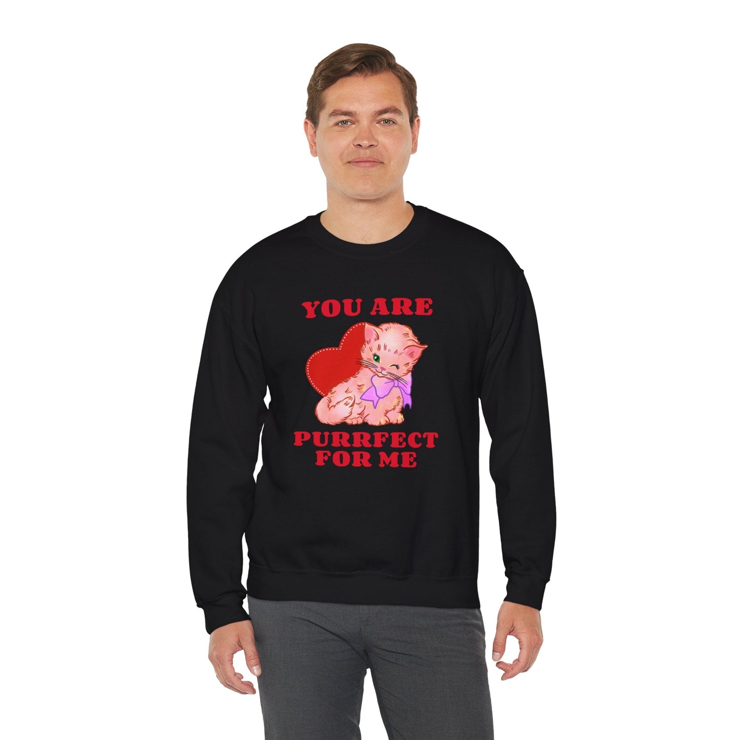 Cat Heart Sweatshirt Unisex Valentines Day Fifty Fifty Cotton Poly Blend Crewneck