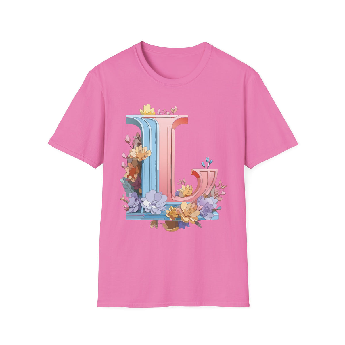 Floral Letter L T-Shirt | Pastel Monogram Tee